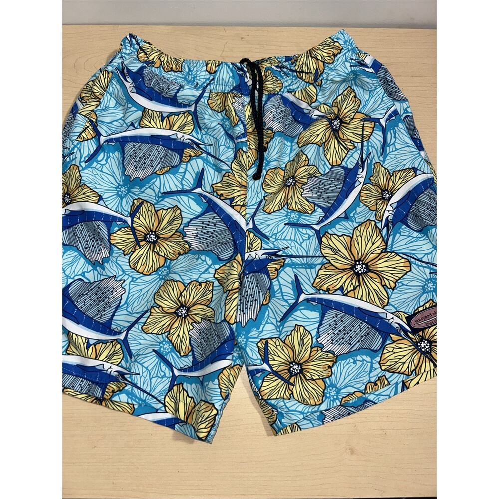 Vineyard vines Mens Sail Fish Flip Chappy Swim Trunks Shorts Sz S Blue Mist